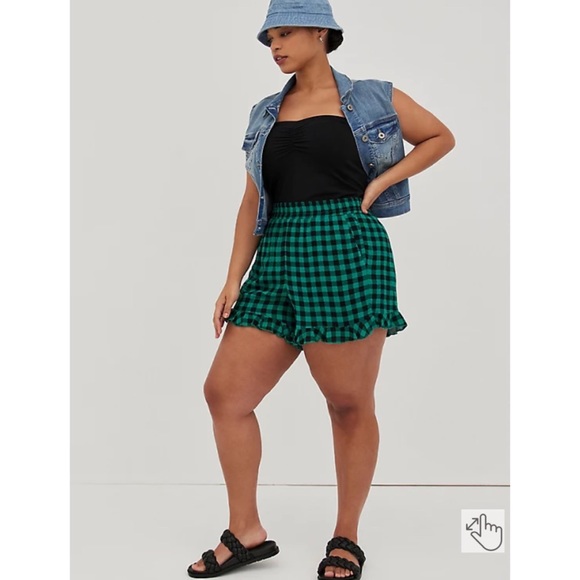 NWT TORRID Ruffle Short - Gauze Retro Gingham Green & Black - Picture 5 of 9